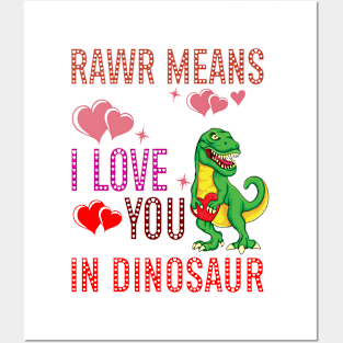 Rawr Means I Love You In Dinosaur Heart T-Rex Valentines Day Posters and Art